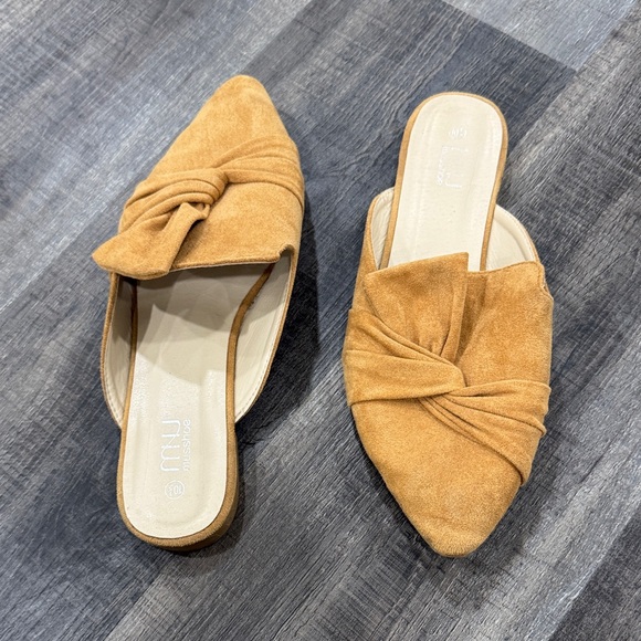 Miu Miu Shoes - Miu Miu Camel Suede Knotted Mules
